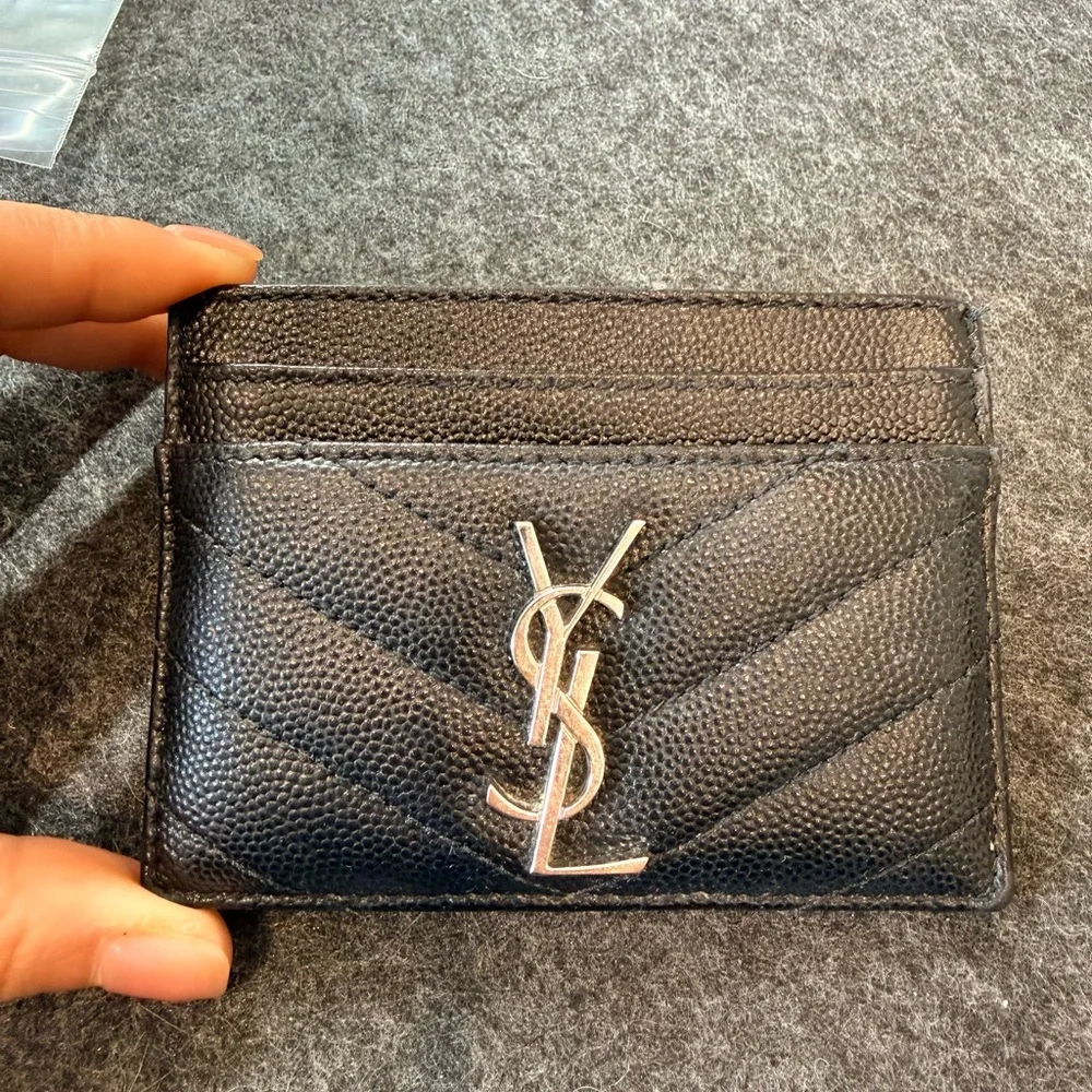 Saint Laurent Black Quilted Card Case with Silver YSL Emblem - Picture 2 of 5